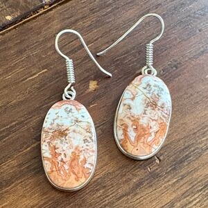 Oval Rosita Jasper in Orange and Cream Drop Earrings